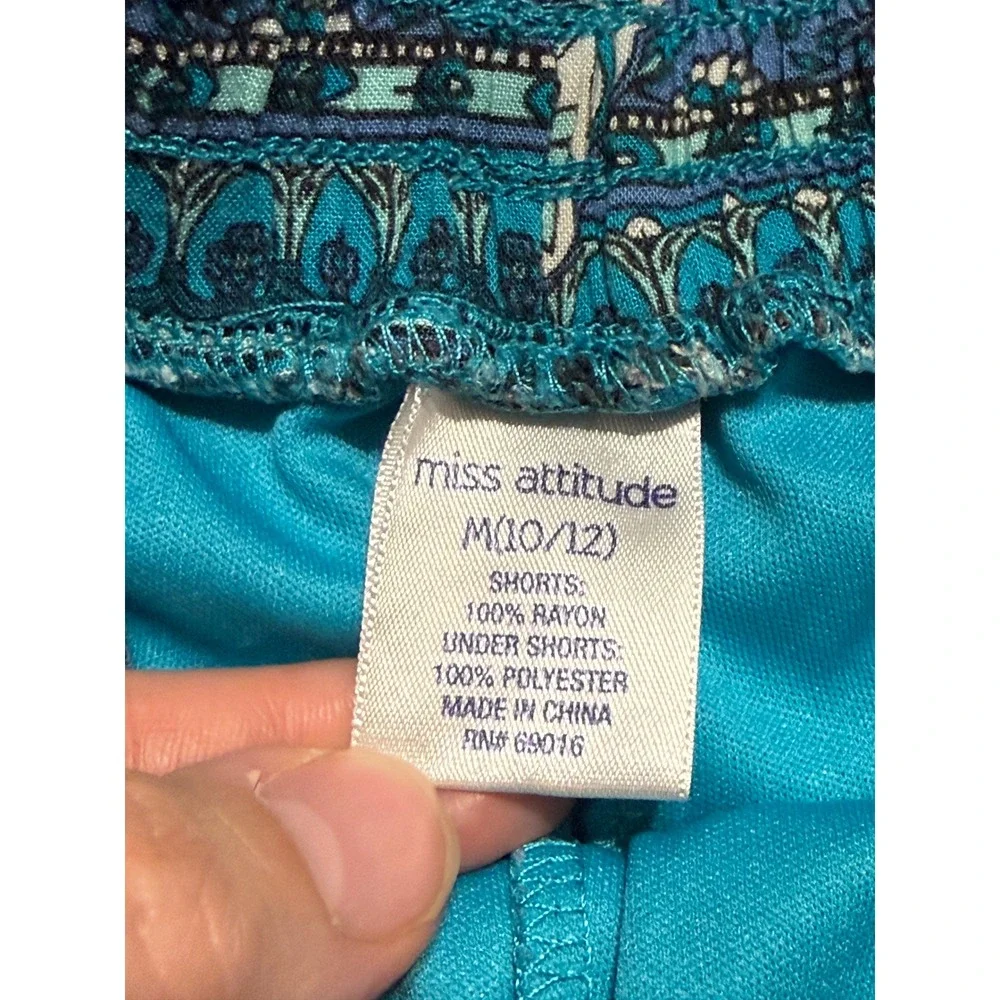 Miss Attitude Shorts Girls M 10/12 Blue Boho Medallion Rayon Lined Excellent